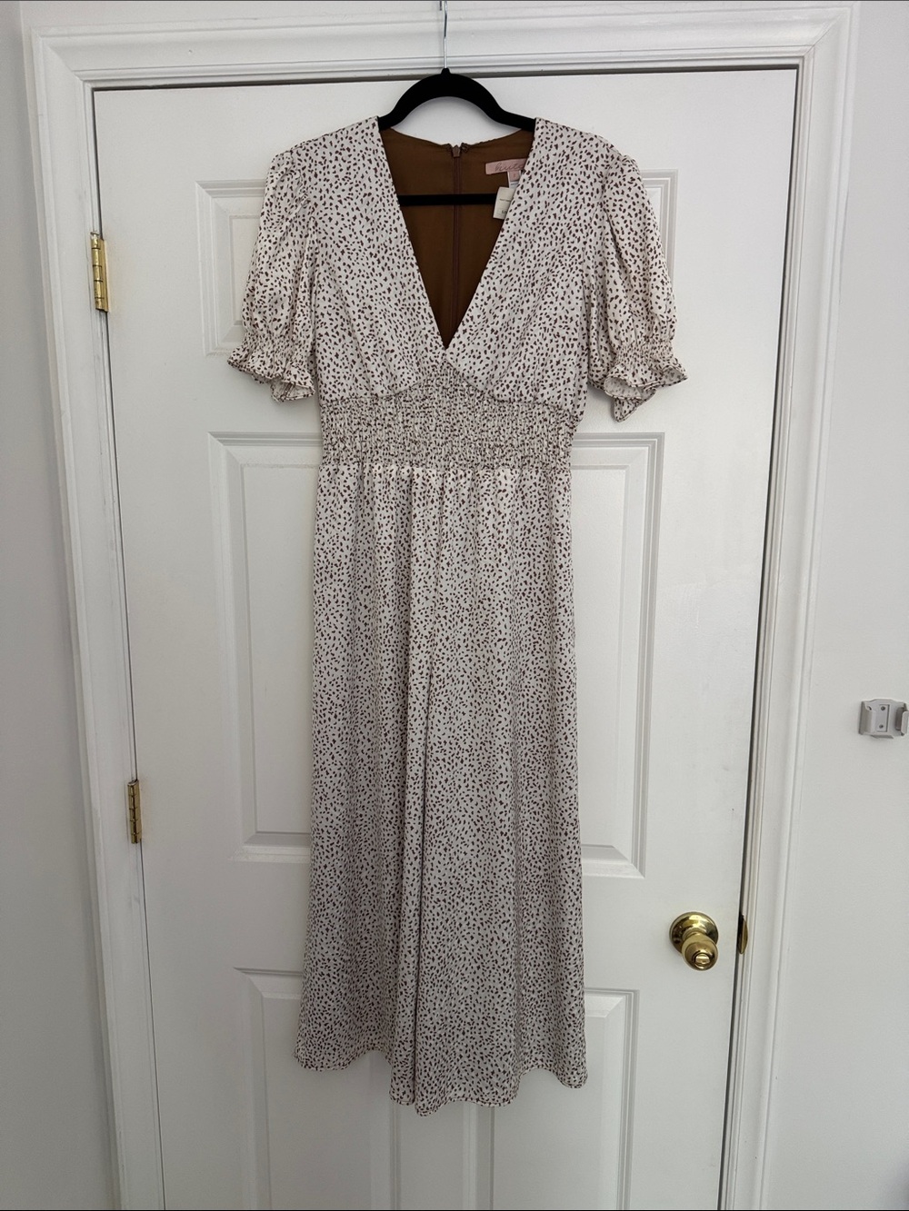 Hutch | Cream Midi Jumpsuit with Brown Dot Print